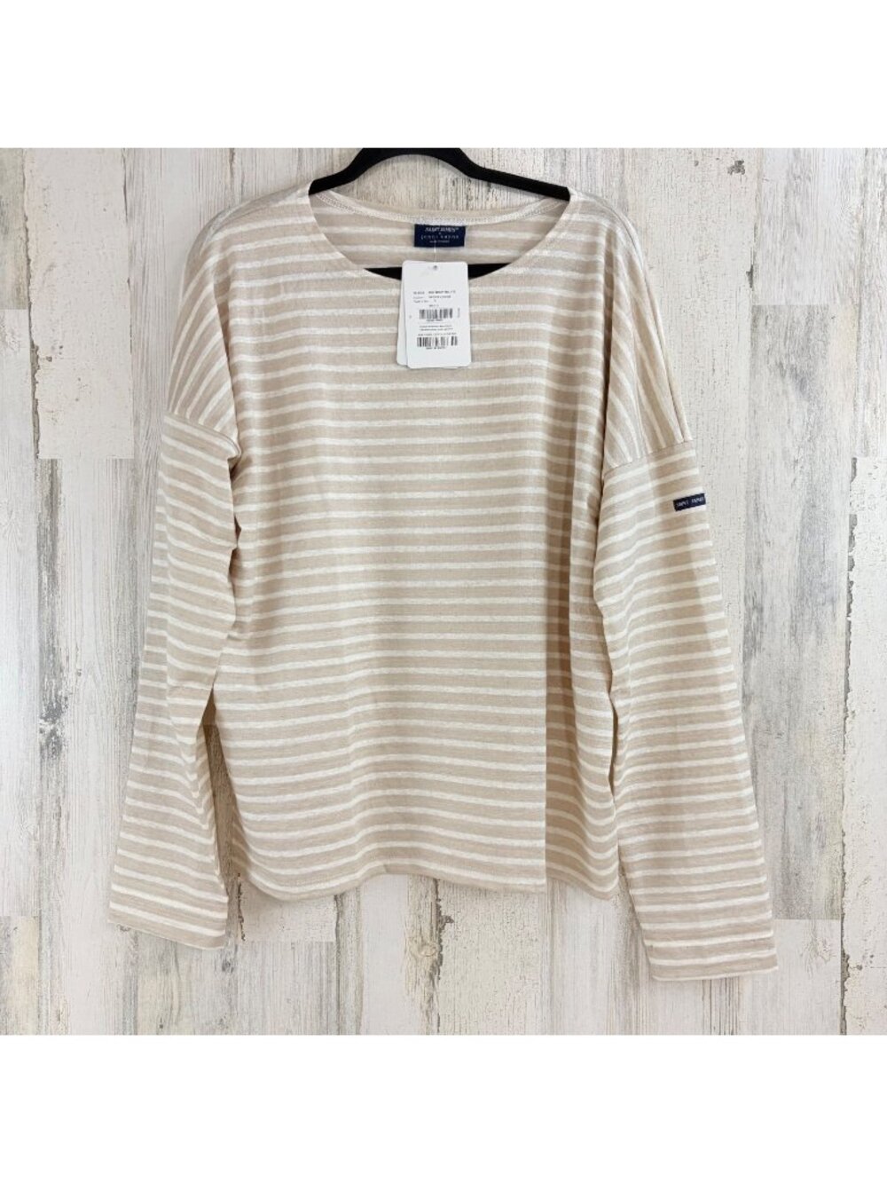 SAINT JAMES x JENNI KAYNE Sz XL Rue Drop Shoulder Stripe Linen T Shirt Beige NWT